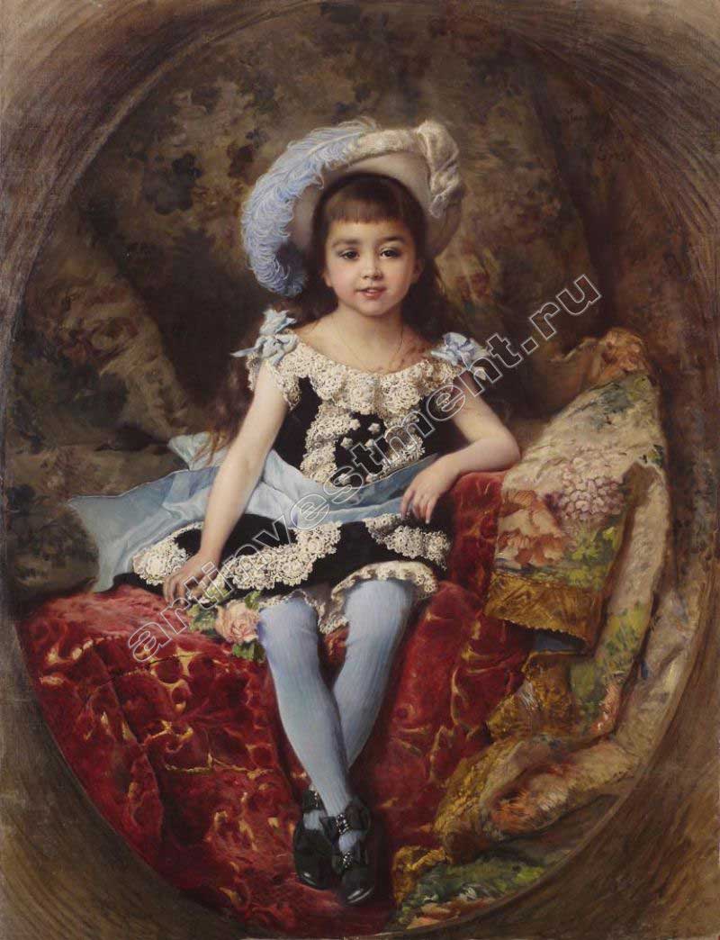 Маковский К. Е. Портрет девочки в шляпе со страусовым пером. 1879