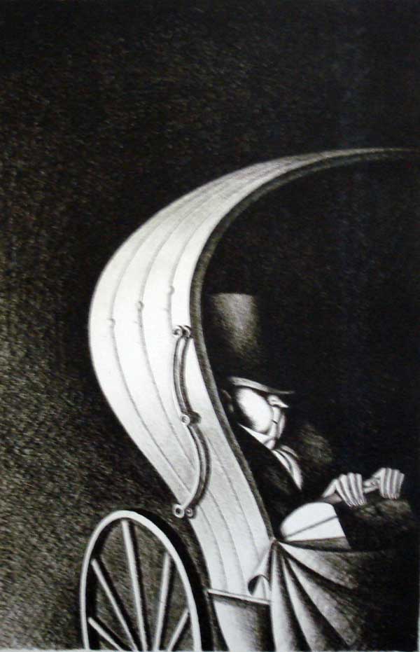  SERGEI ALIMOV. In wheelchair . Illustration for story by Gogol «Dead Souls» 