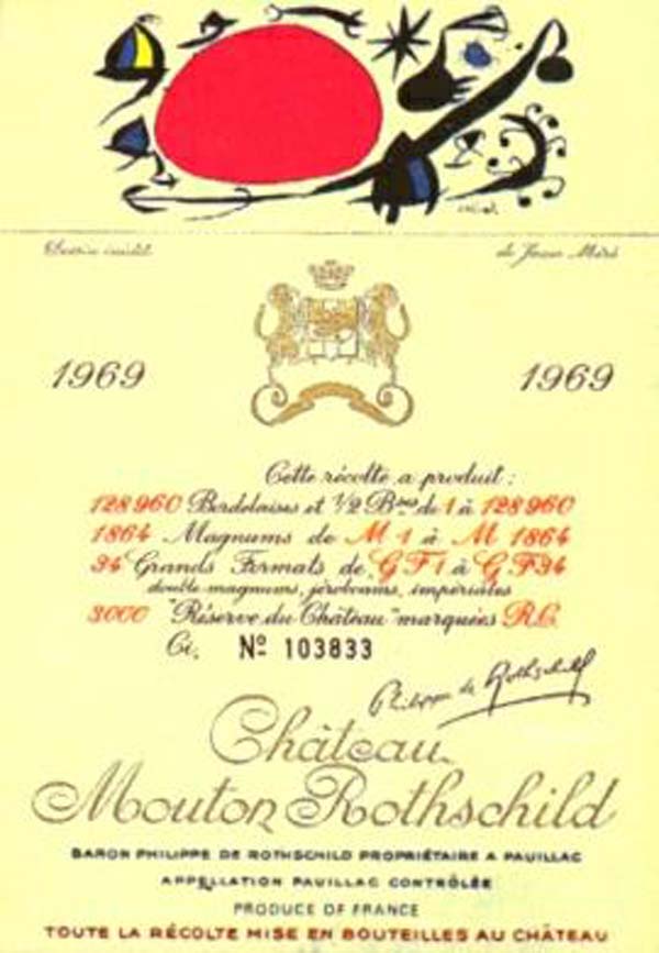  Label bottle Château Mouton-Rothschild with an illustration of Joan Miro 