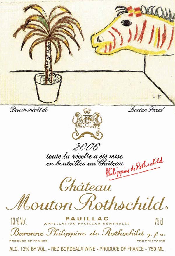  Label bottle Château Mouton-Rothschild with illustration Lusiena Freud 