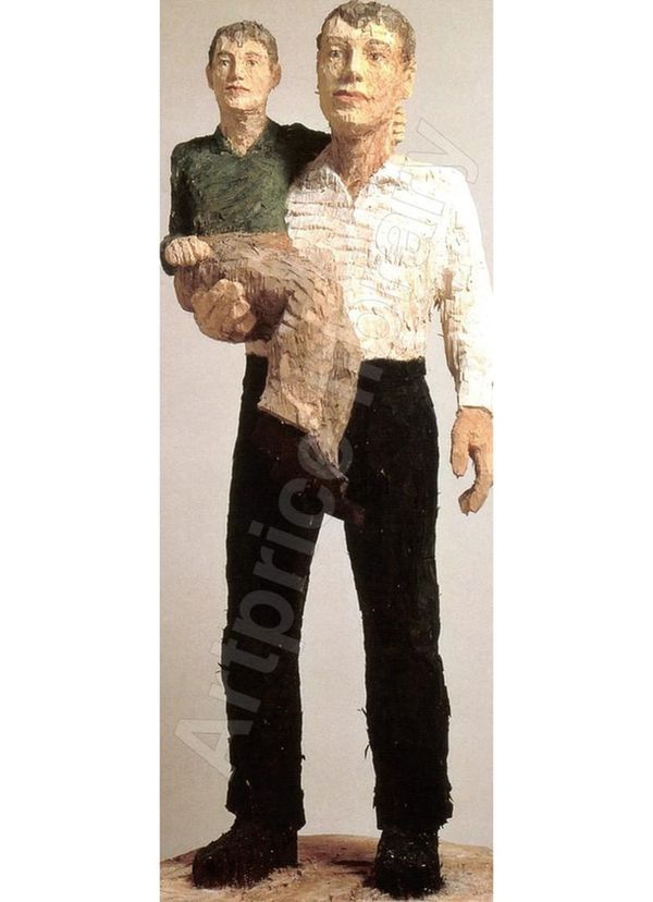 Stephen Balkenhol big man with little man on his hands. 1997 