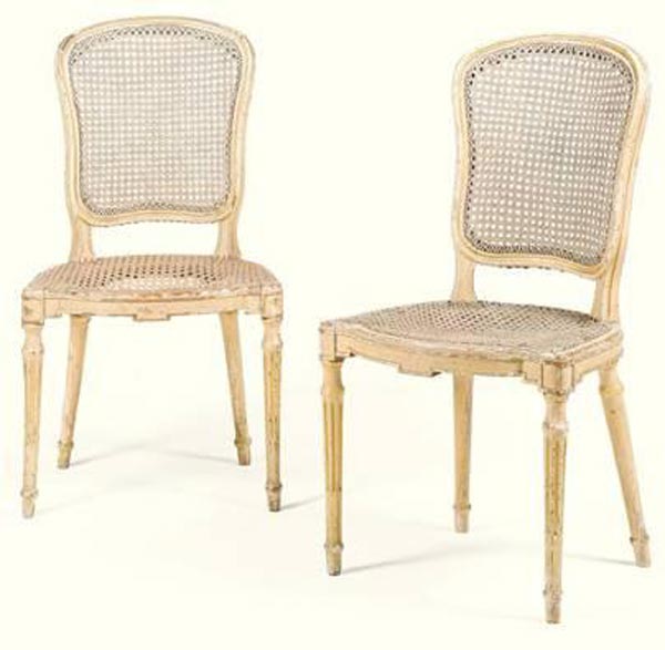 10 chairs from the era of George III painted beech and cane work Francois Herve 