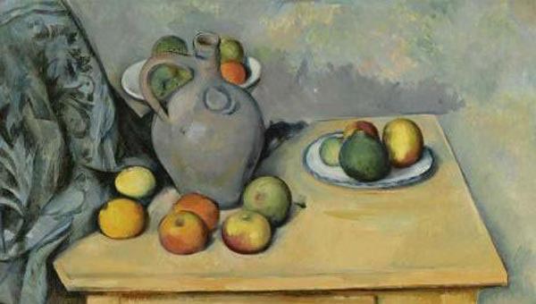 Paul Cezanne jug and fruit on the table. 1893-1894 