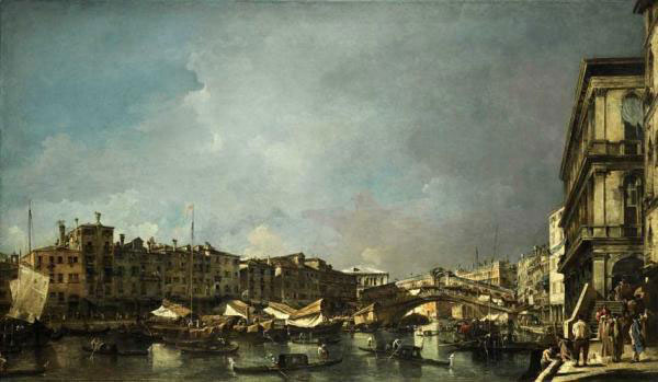 ФРАНЧЕСКО ГВАРДИ Венеция.  Вид моста Риальто с Угольной набережной. Конец 1760-х