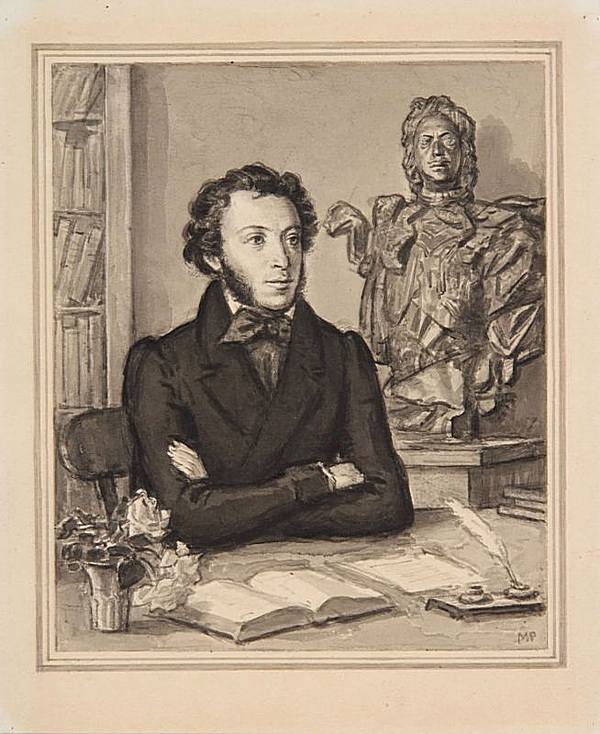 Mikhail Rodionov Pushkin and Peter I. Illustration for Alexander Pushkin's poem