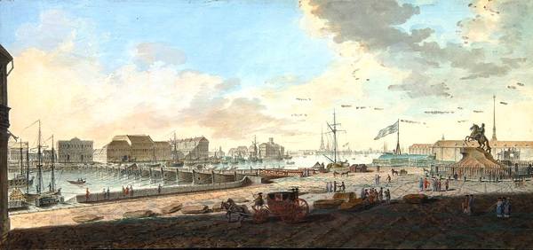 Jean-Baptiste De La Traverse View of the Neva and a monument to Peter I. 1780 
