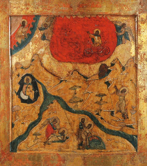 icon. Fiery Ascent of Elijah. Russian North, XVII century.