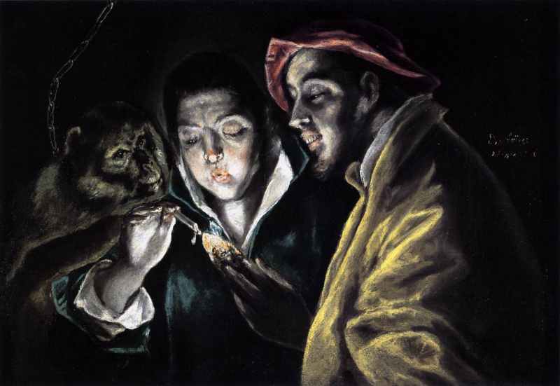  Allegory of El Greco . boy lighting a candle, in the company of monkeys around. 1577-79 /1580 - f 