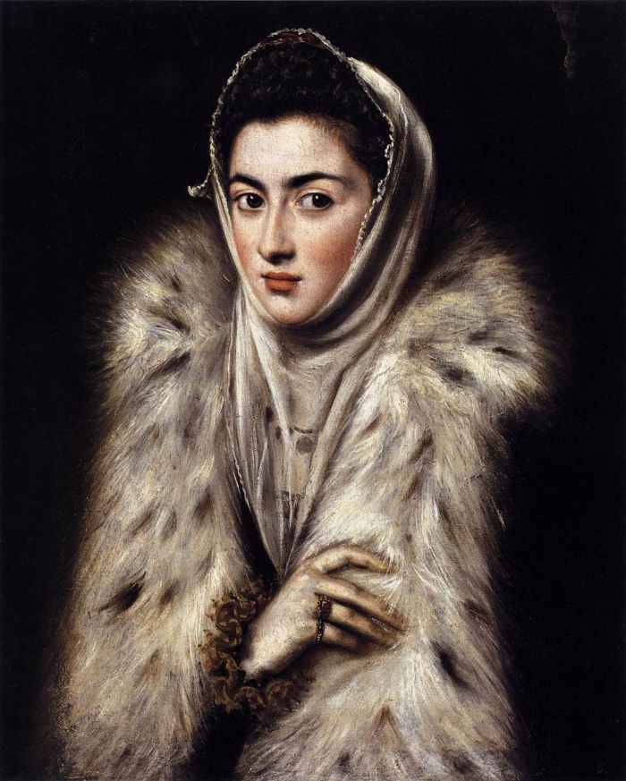  EL GRECO lady in a fur cape . 1577-1580