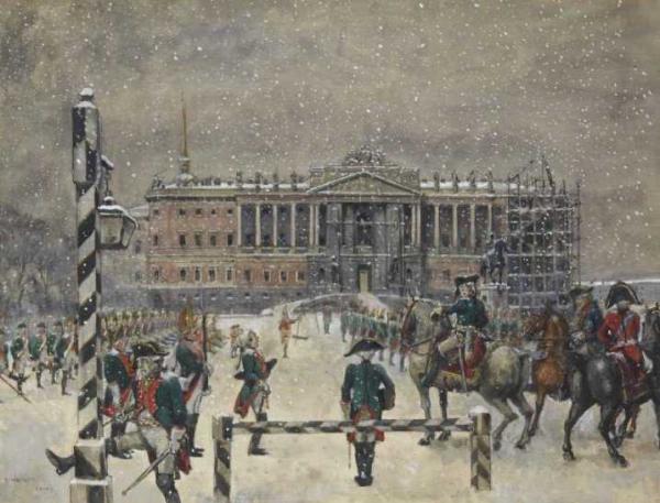 Alexandre Benois Review of troops by Emperor Paul I near St. Michael's Castle ( 6 January 1801 ) . around 1950 