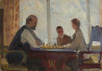 Художник: Быканова, Нэлли Дмитриевна : Ленин играет с детьми в шахматы. Этюд